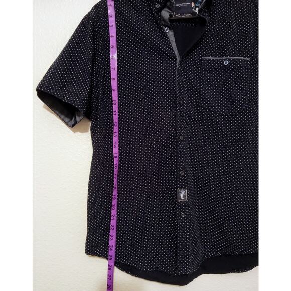 Denim & Flower by Ricky Singh Navy Polka Dot Short Sleeve Button Up Shirt Size L - Picture 4 of 5